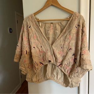 FREE PEOPLE embroidered cropped blouse